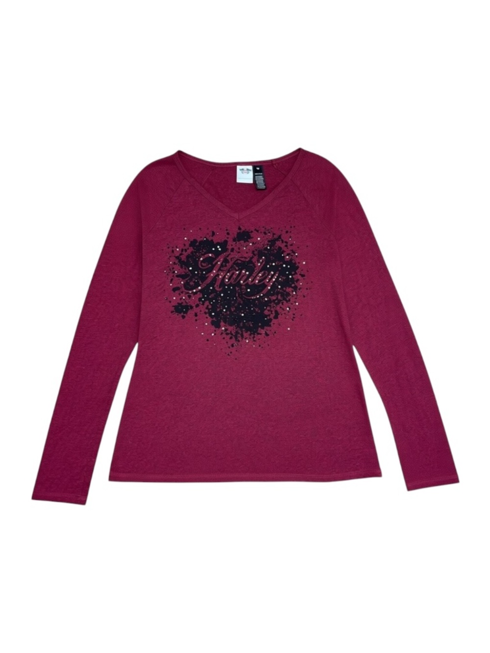 Harley-Davidson Long Sleeve Top‎ Women’s 1W Red Burgundy Rhinestone Graphic
